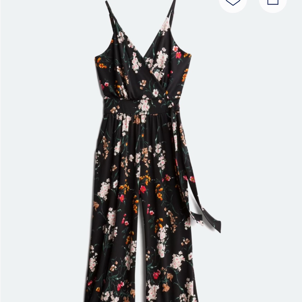 Kaileigh Black Floral Jumpsuit with V-Neck and Self-Tie Belt